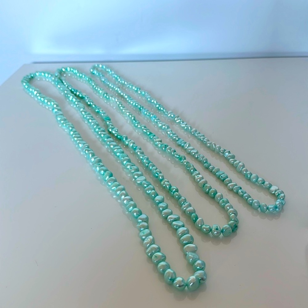 3 Strand Real Freshwater Pearls - Mint